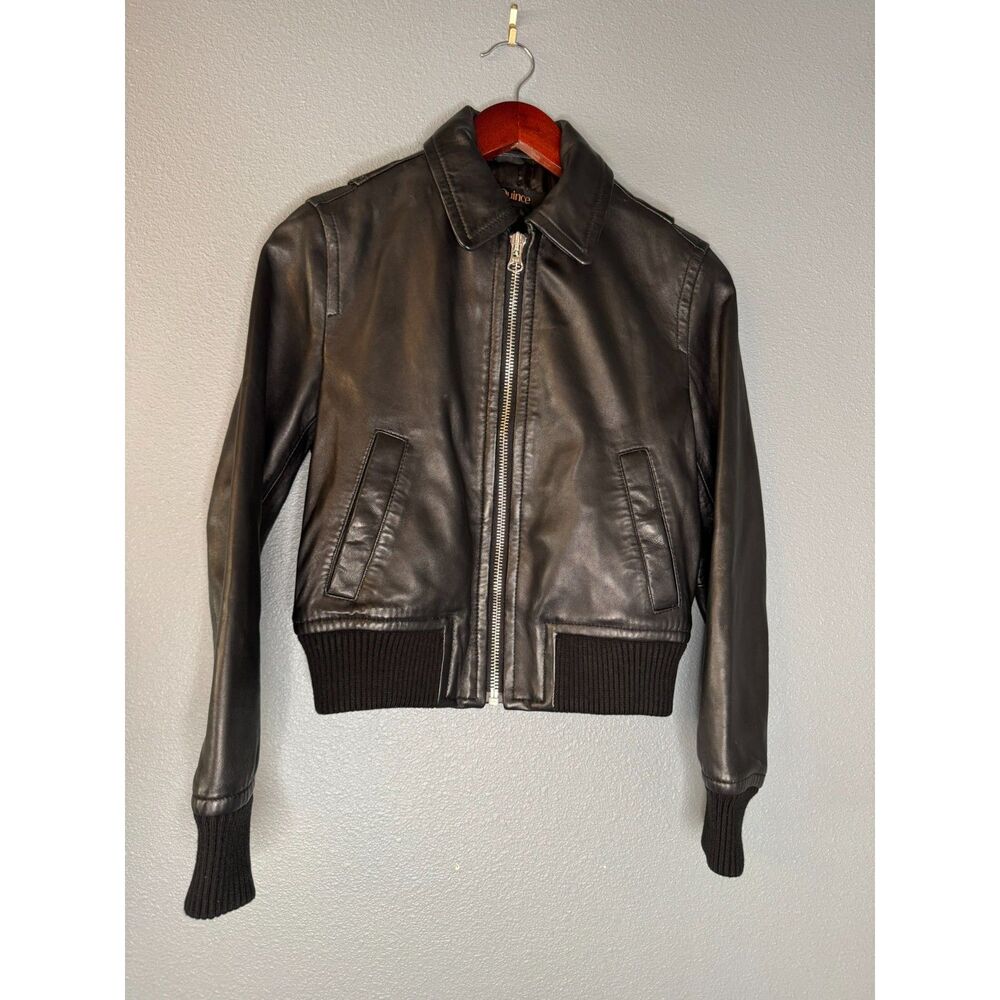 Quince 100% Sheep Leather Washed Bomber Jacket Black Cropped Women's XS